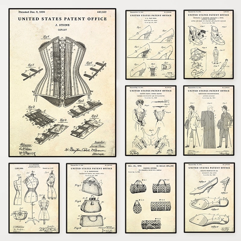 Vintage Fashion Prints For Wall - Ropa de moda, bolsa de zapatos,