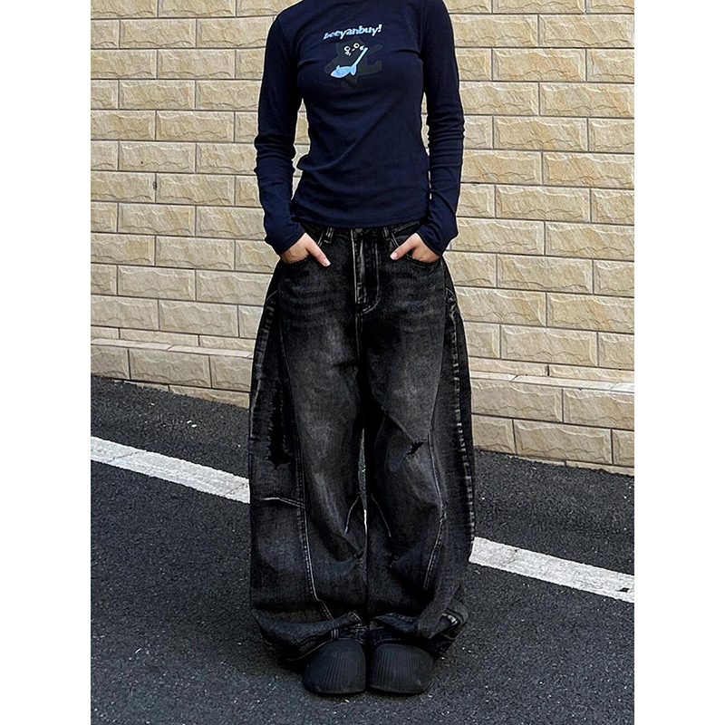 Mom Jean High Rise - ZHIZOU mujeres Tomboy Dark Academia Baggy