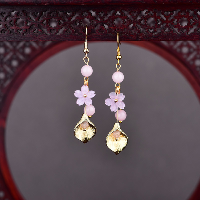 Vintage Fashion For Women - Pendientes de flores de Jade Natural