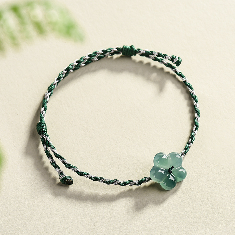 Vintage Fashion For Women - Pulsera de Jadeíta Birmana con Flor,