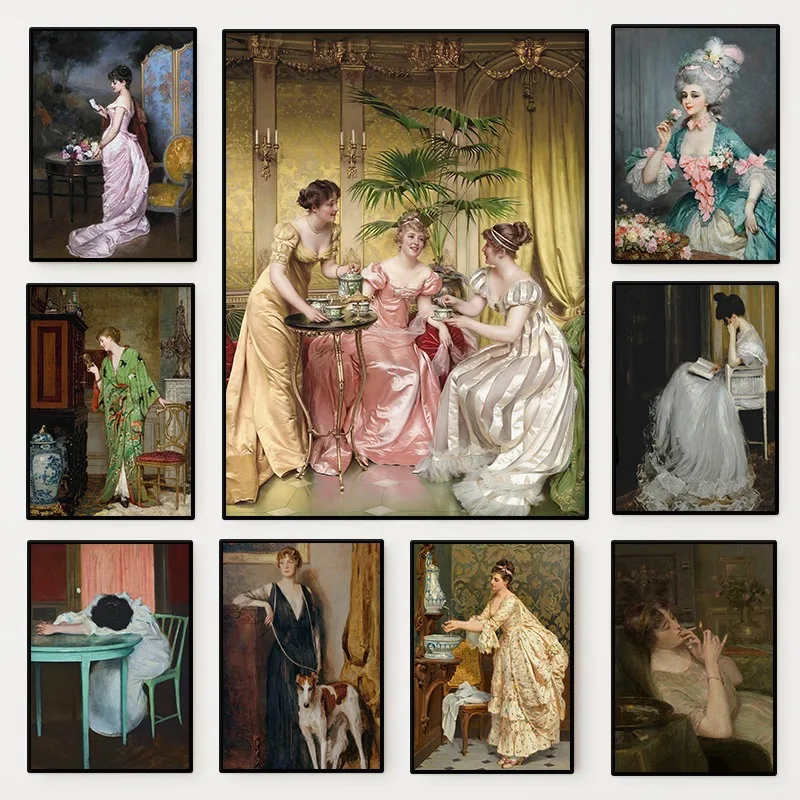 Vintage Fashion Prints For Wall - Póster de retrato de mujer renacentista,