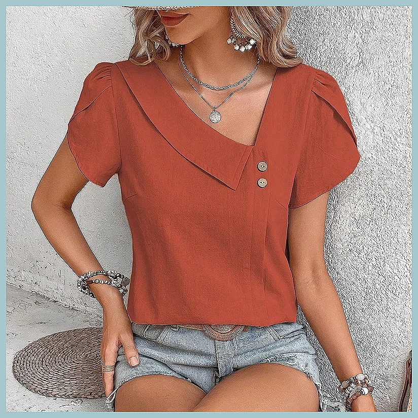 Blusa de Color Sólido Vintage  - Vintage Fashion For Women reseña y precio